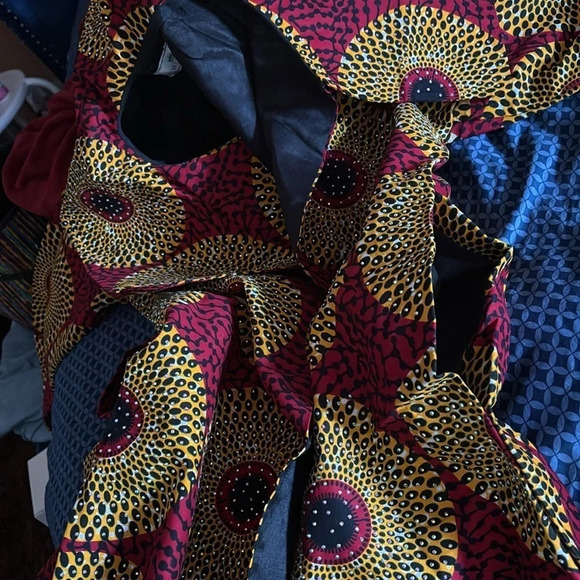 Vintage  Luxury Ankara patterned studded cape open jacket Sz L - Picture 14 of 16